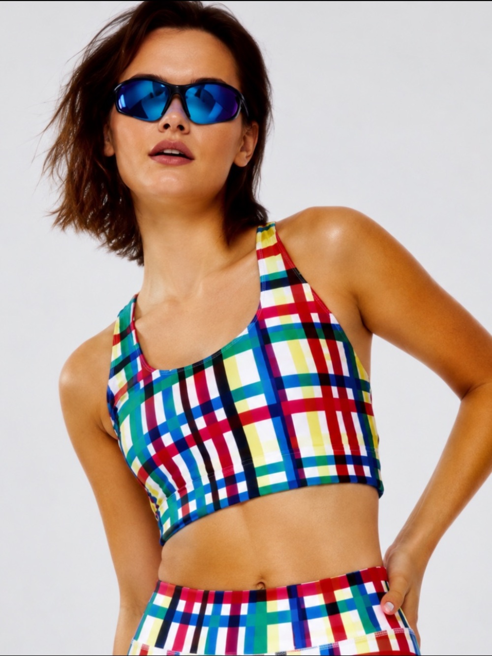 Terez Technicolor Plaid Racerback Sports Bra XS NWT Multicolor Activewear
